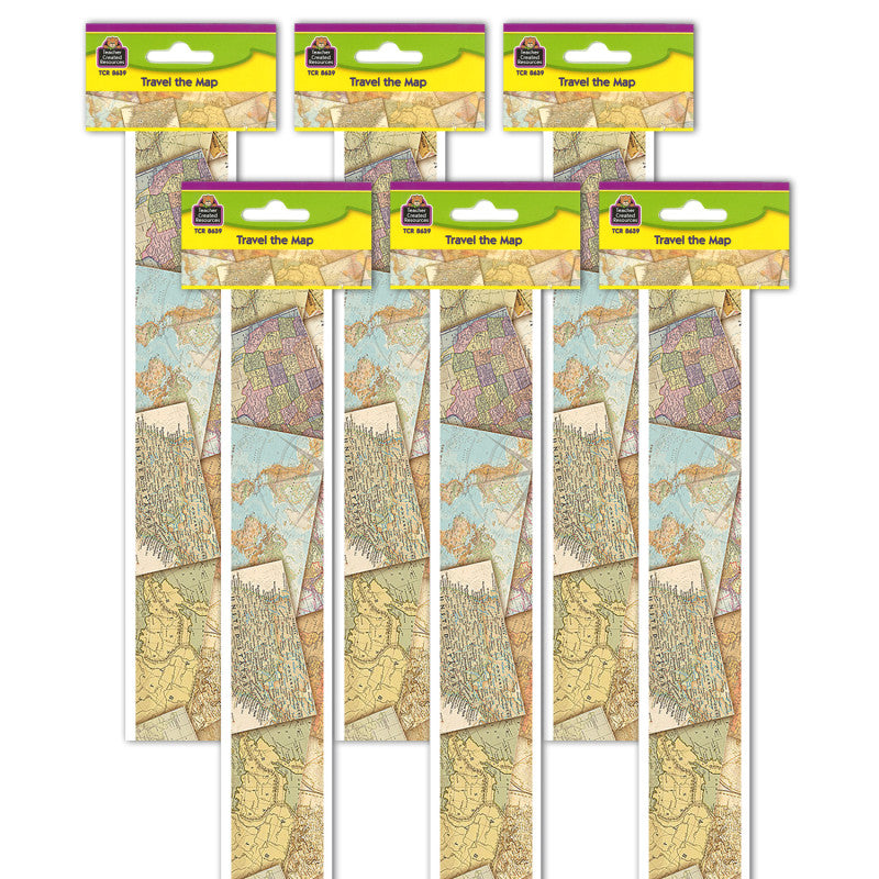 TEACHER CREATED RESOURCES - Travel the Map Straight Border Trim, 35 Feet Per Pack, 6 Packs