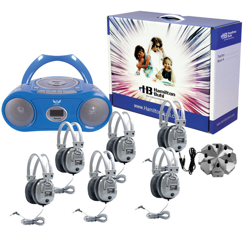 HAMILTONBUHL - 6 Person Listening Center with Bluetooth CD/Cassette/FM Boombox and Deluxe Over-Ear Headphones
