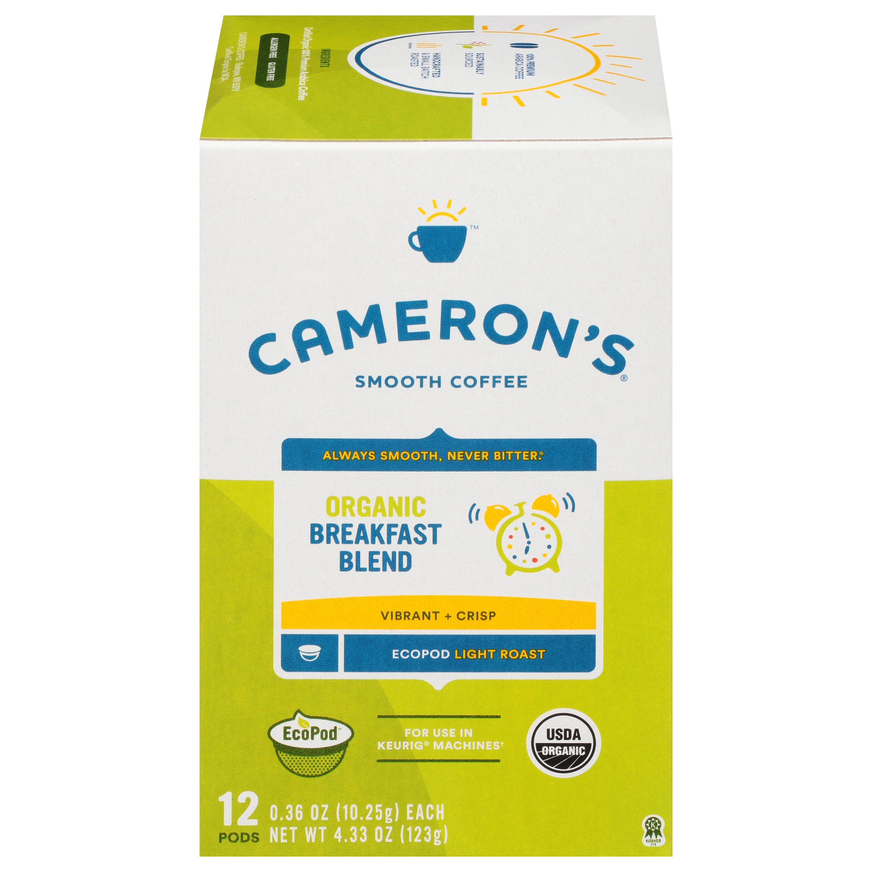 Cameron's Ecopod Light Roast Organic Breakfast Blend Coffee 12 - 0.36 oz Pods - Case of 6