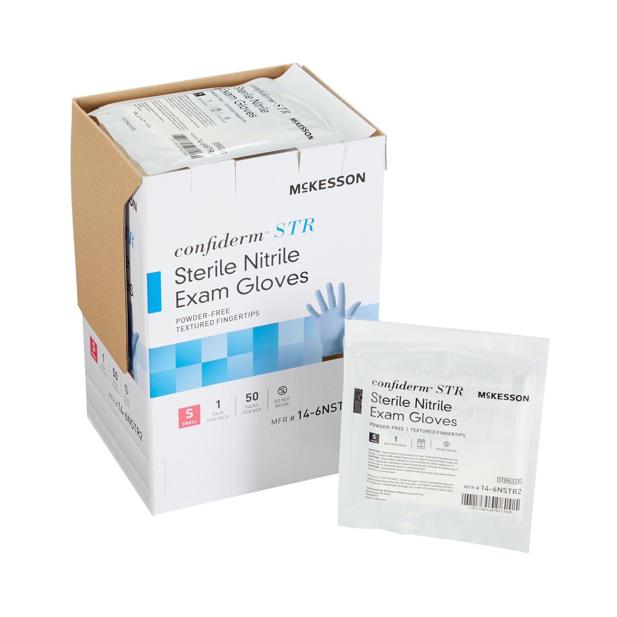 McKesson Brand - Exam Glove McKesson Confiderm® STR Small Sterile Pair Nitrile Standard Cuff Length Textured Fingertips Blue Not Rated [50/BX]