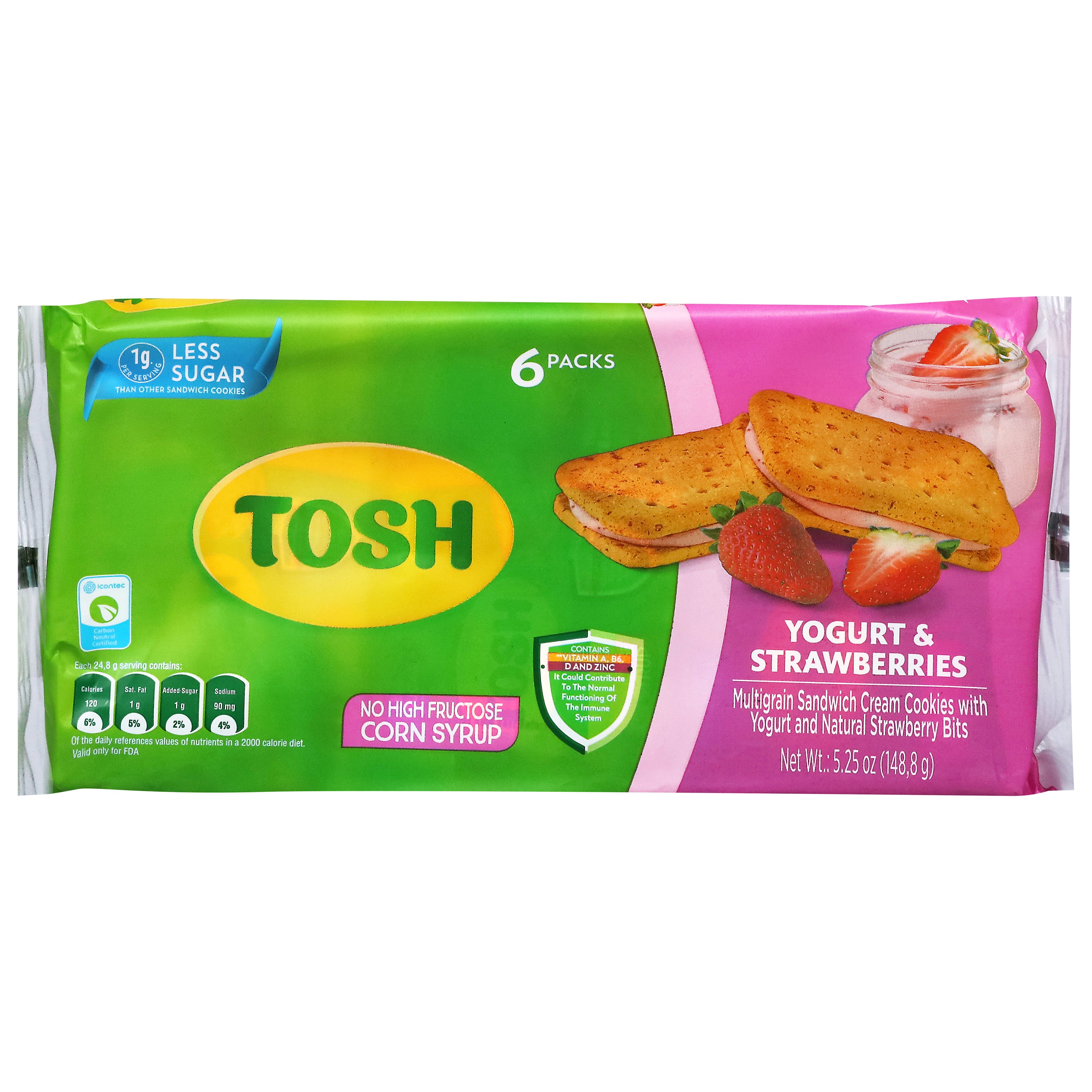Tosh Yogurt & Strawberries Cookies 6 Packs - Case of 20