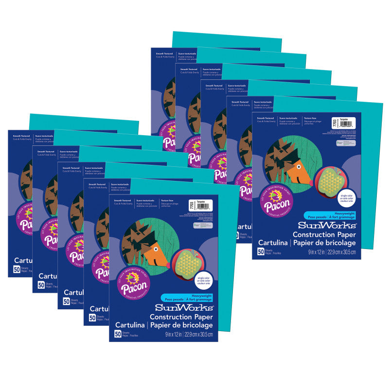 PRANG - Construction Paper, Turquoise, 9" x 12", 50 Sheets Per Pack, 10 Packs