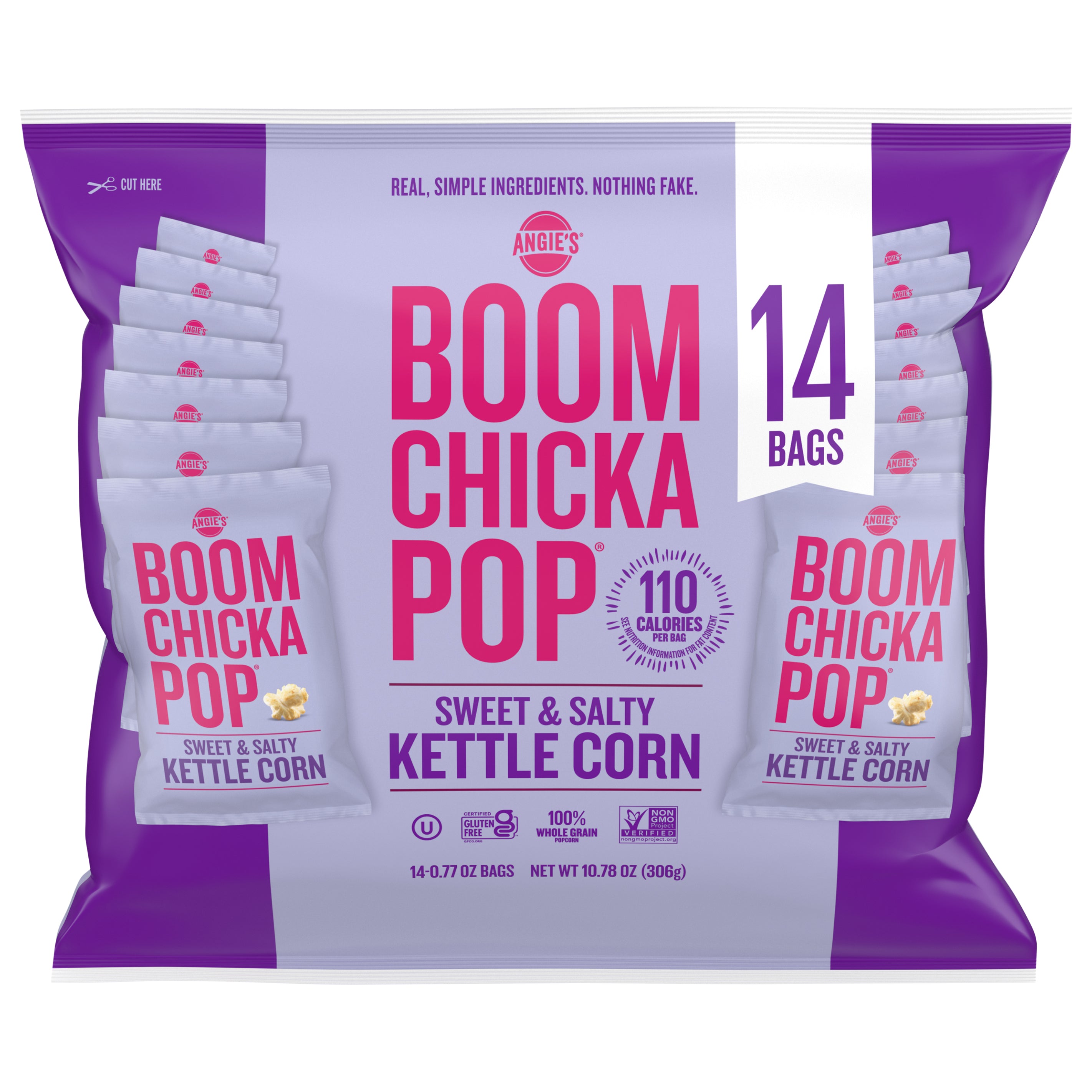 Angie's Boomchickapop Sweet & Salty Kettle Corn 14 - 0.77 oz Bags - Case of 6