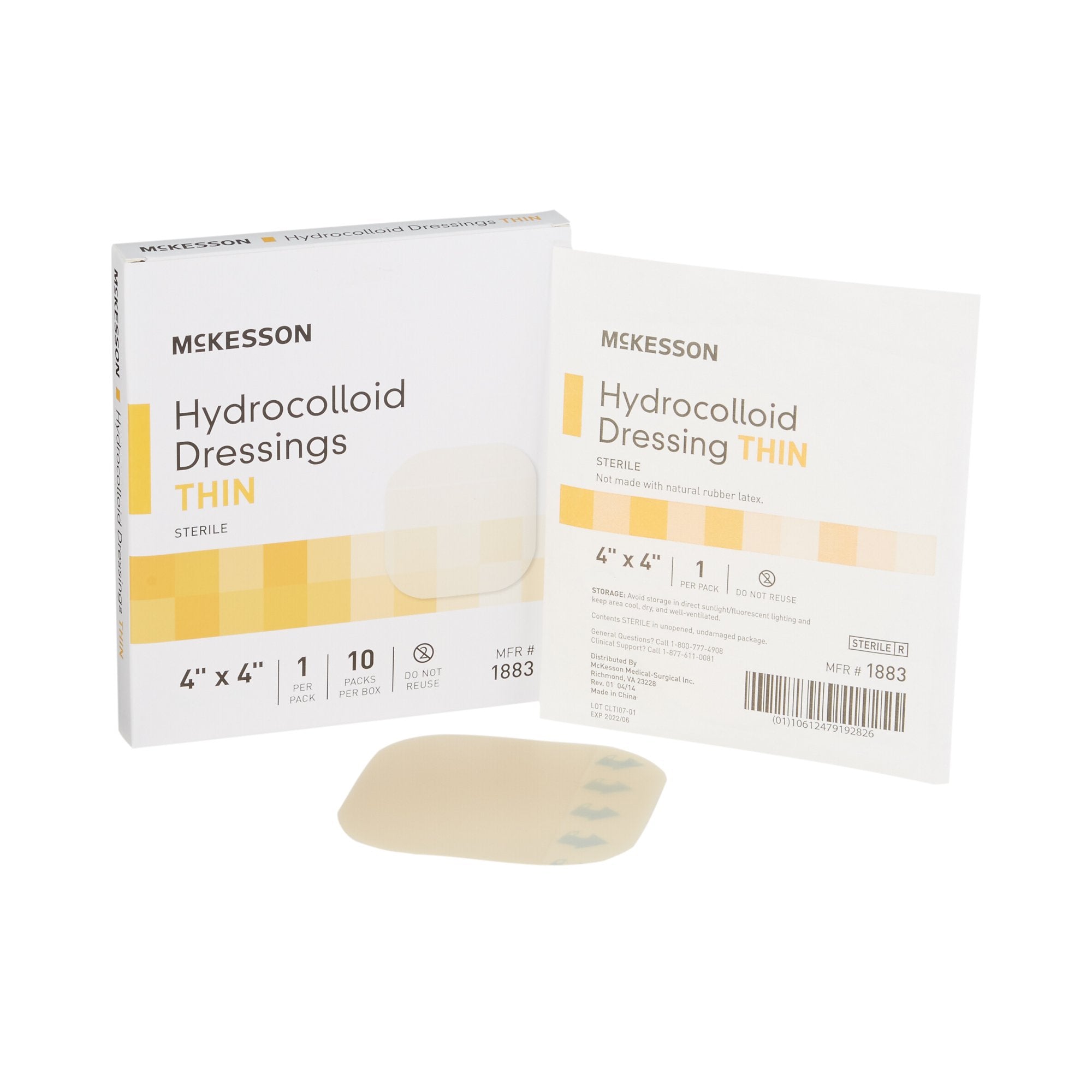 McKesson Brand - Thin Hydrocolloid Dressing McKesson Film Backing 4 X 4 Inch Square Hydrocolloid / Film [10/BX]