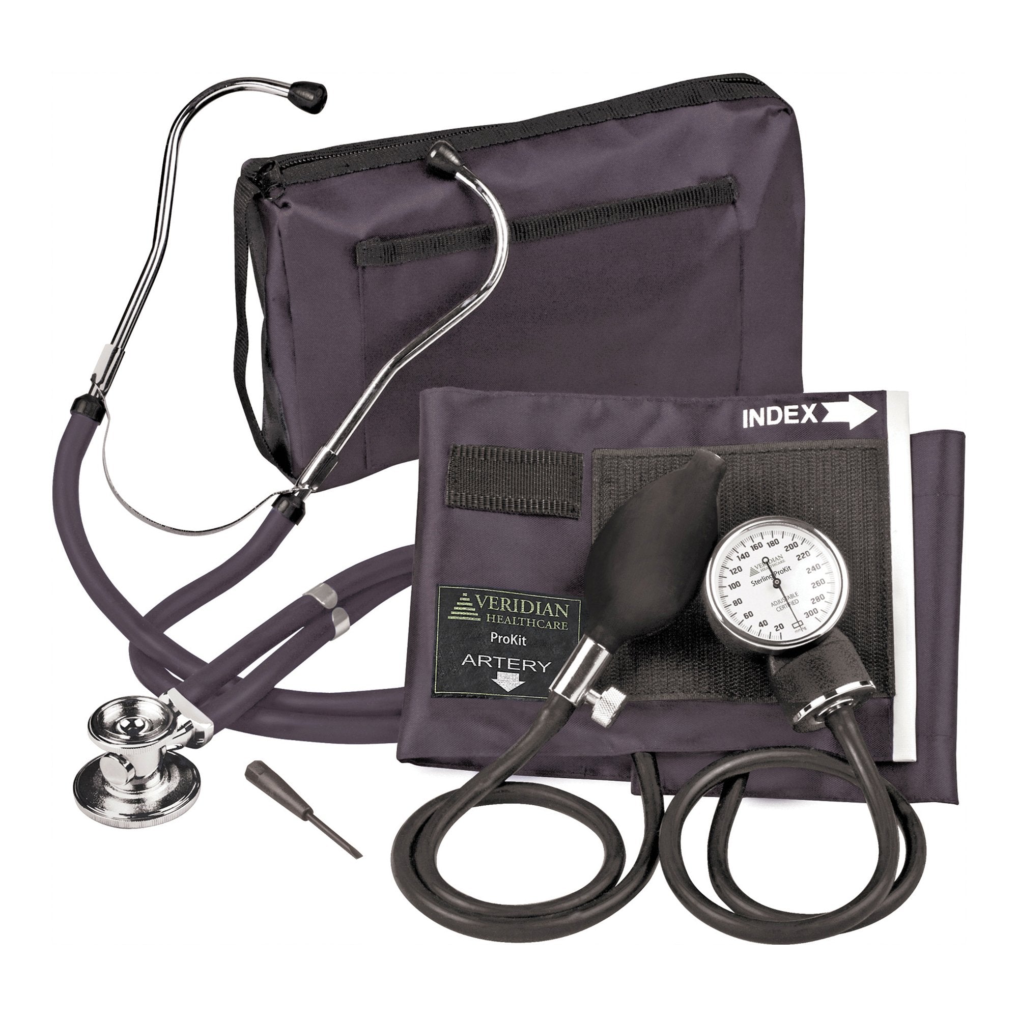 Veridian Healthcare LLC - Reusable Aneroid / Stethoscope Set Veridian 27.9 to 41.6 cm Adult Cuff Dual Head General Exam Stethoscope [20/CS] (1226072_CS)