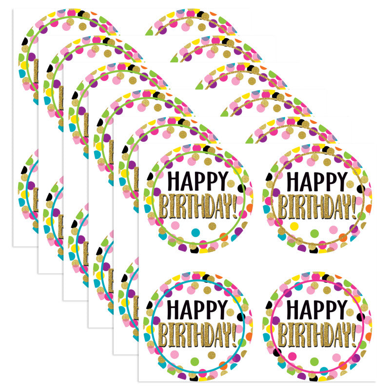 TEACHER CREATED RESOURCES - Confetti Happy Birthday Wear 'Em Badges, 32 Per Pack, 6 Packs