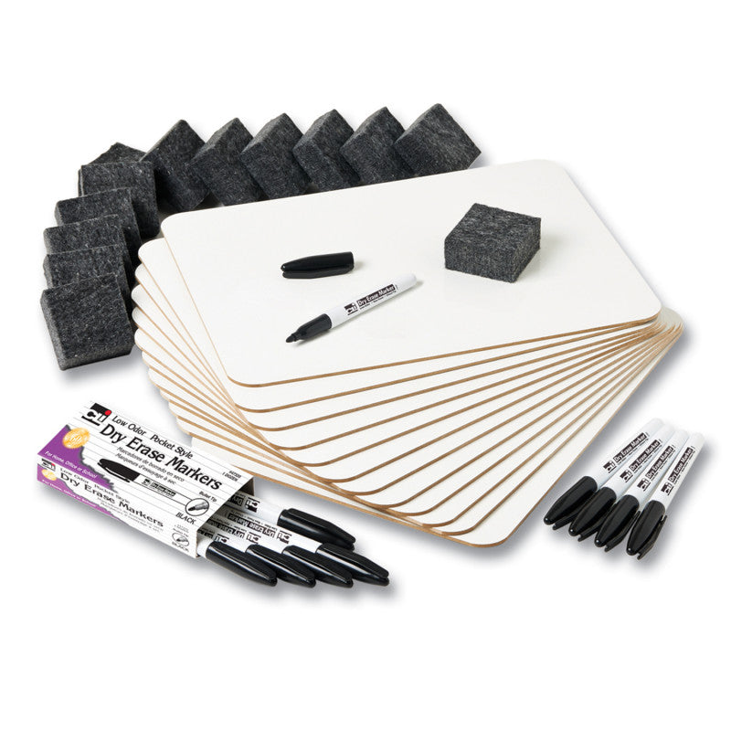 CHARLES LEONARD - Magnetic Dry Erase Classpack, Plain/Plain 2-Sided Boards, Markers & Erasers, Pack of 12