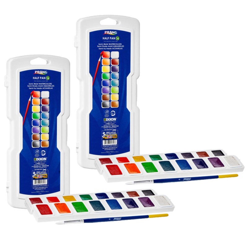 PRANG - Half Pan Watercolors, 16-Color Set with Brush, 2 Sets