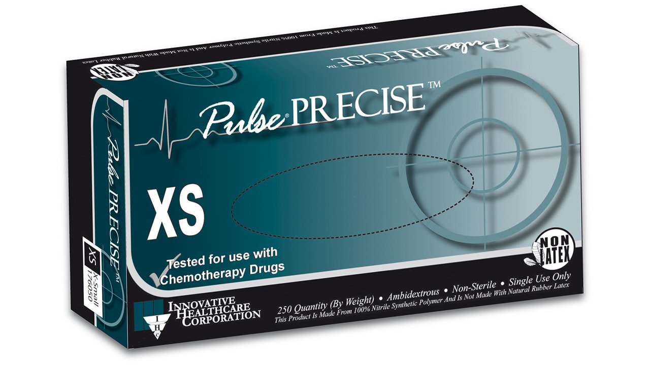 Innovative Healthcare Corp - Exam Glove Pulse® PRECISE™ X-Small NonSterile Nitrile Standard Cuff Length Textured Fingertips Aqua Blue Chemo Tested / Fentanyl Tested [2500/CS]