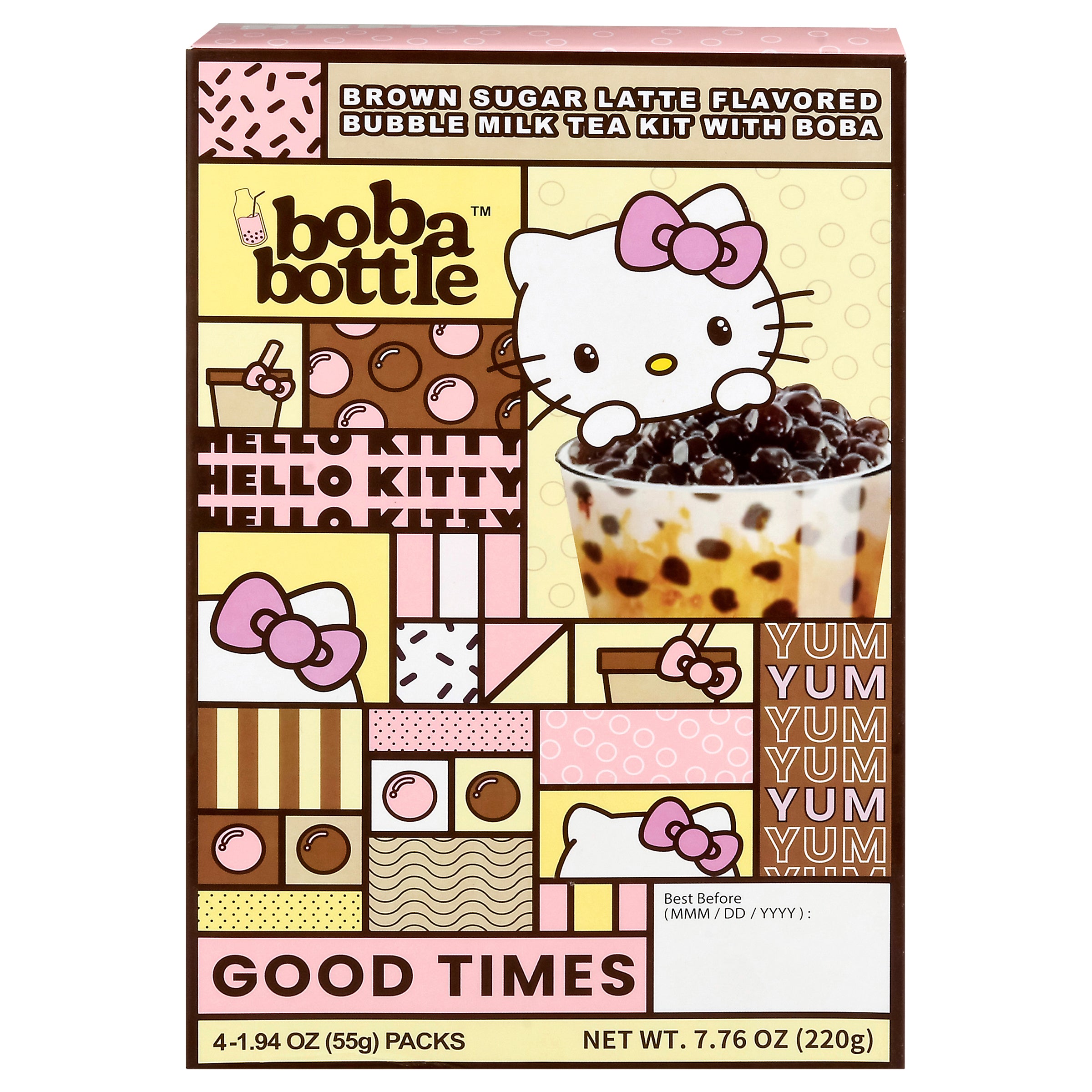 Boba Bottle Brown Sugar Latte Bubble Milk Tea with Boba 4 - 1.94 oz Packs - Case of 12