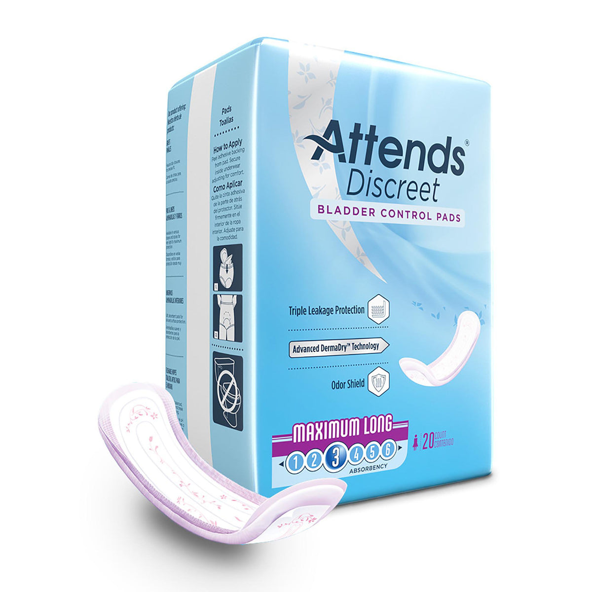 Attends Healthcare Products - Bladder Control Pad Attends® Discreet 14-1/2 Inch Length Moderate Absorbency Polymer Core One Size Fits Most [20/BG]