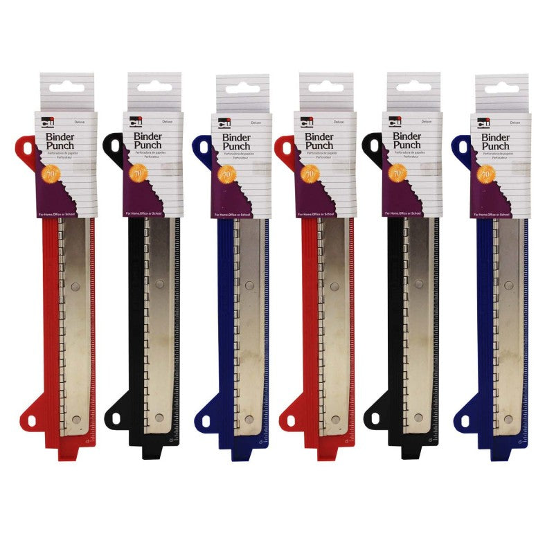 CHARLES LEONARD - Binder 3 Hole Punch, Assorted Colors, Pack of 6