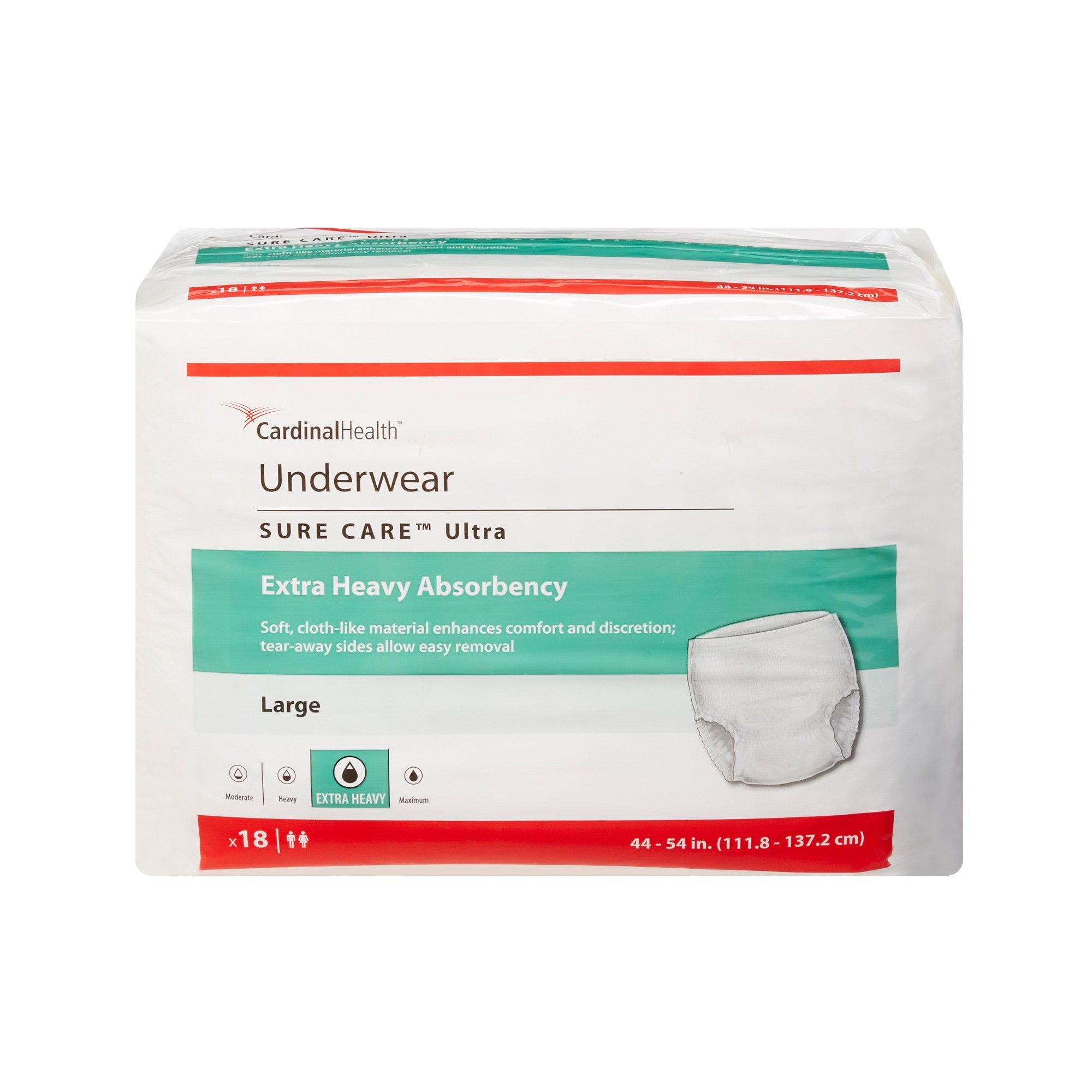 Cardinal - Unisex Adult Absorbent Underwear Sure Care™ Ultra Pull On with Tear Away Seams Large Disposable Heavy Absorbency [18/BG]