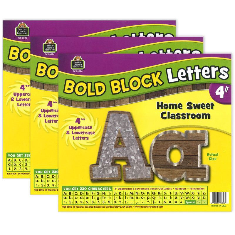 TEACHER CREATED RESOURCES - Home Sweet Classroom Bold Block 4" Letters Combo Pack, 230 Characters Per Pack, 3 Packs