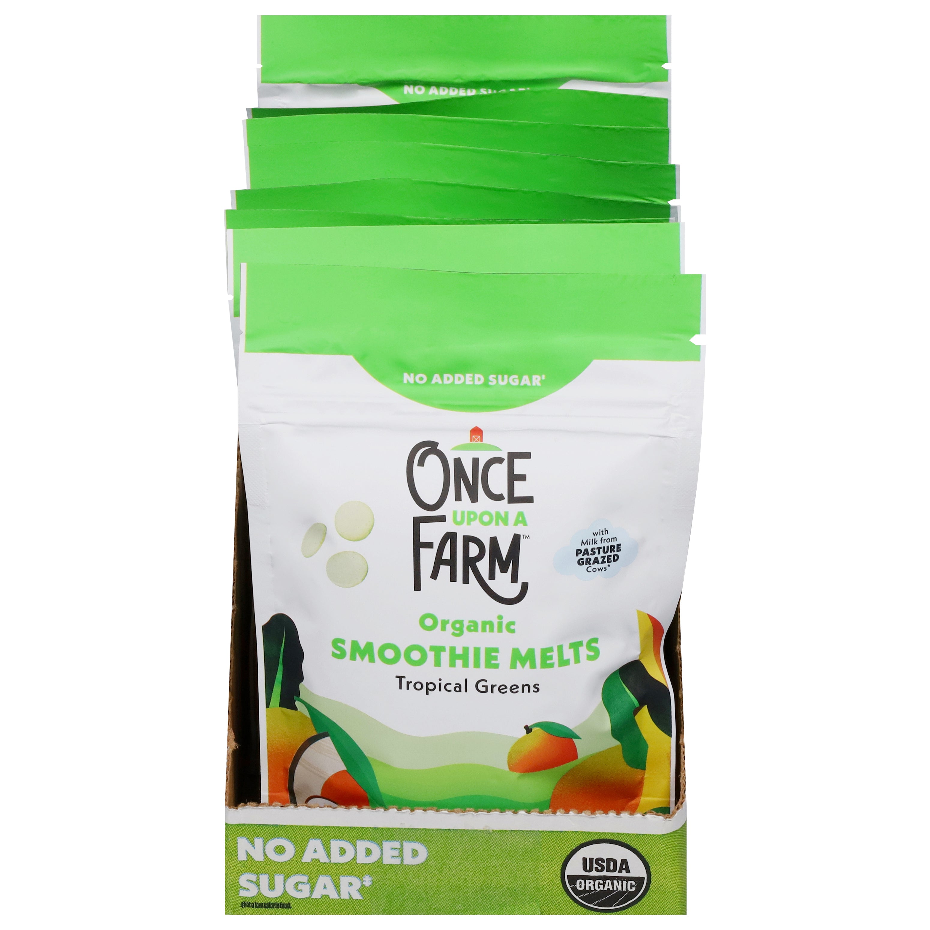 Once Upon a Farm No Added Sugar Organic Toddler Tropical Greens Smoothie Melts 8 - 1.0 oz Pouches - Case of 8