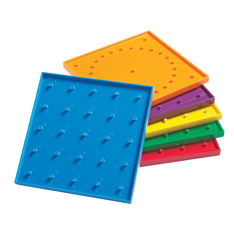 LEARNING ADVANTAGE - Double-Sided Geoboard Set - 5 x 5 Grid / 24 Pin Circular Array - Set of 6
