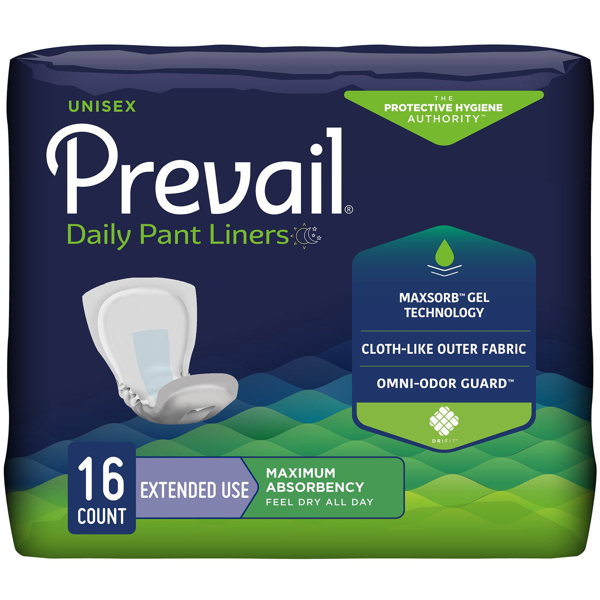 First Quality - Incontinence Liner Prevail® Daily Pant Liners 28 Inch Length Heavy Absorbency Polymer Core One Size Fits Most [16/PK]