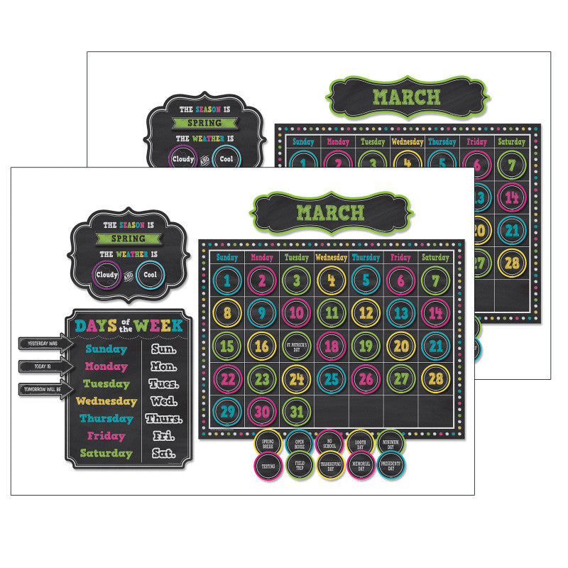 TEACHER CREATED RESOURCES - Chalkboard Brights Calendar Bulletin Board Display Set, Pack of 2