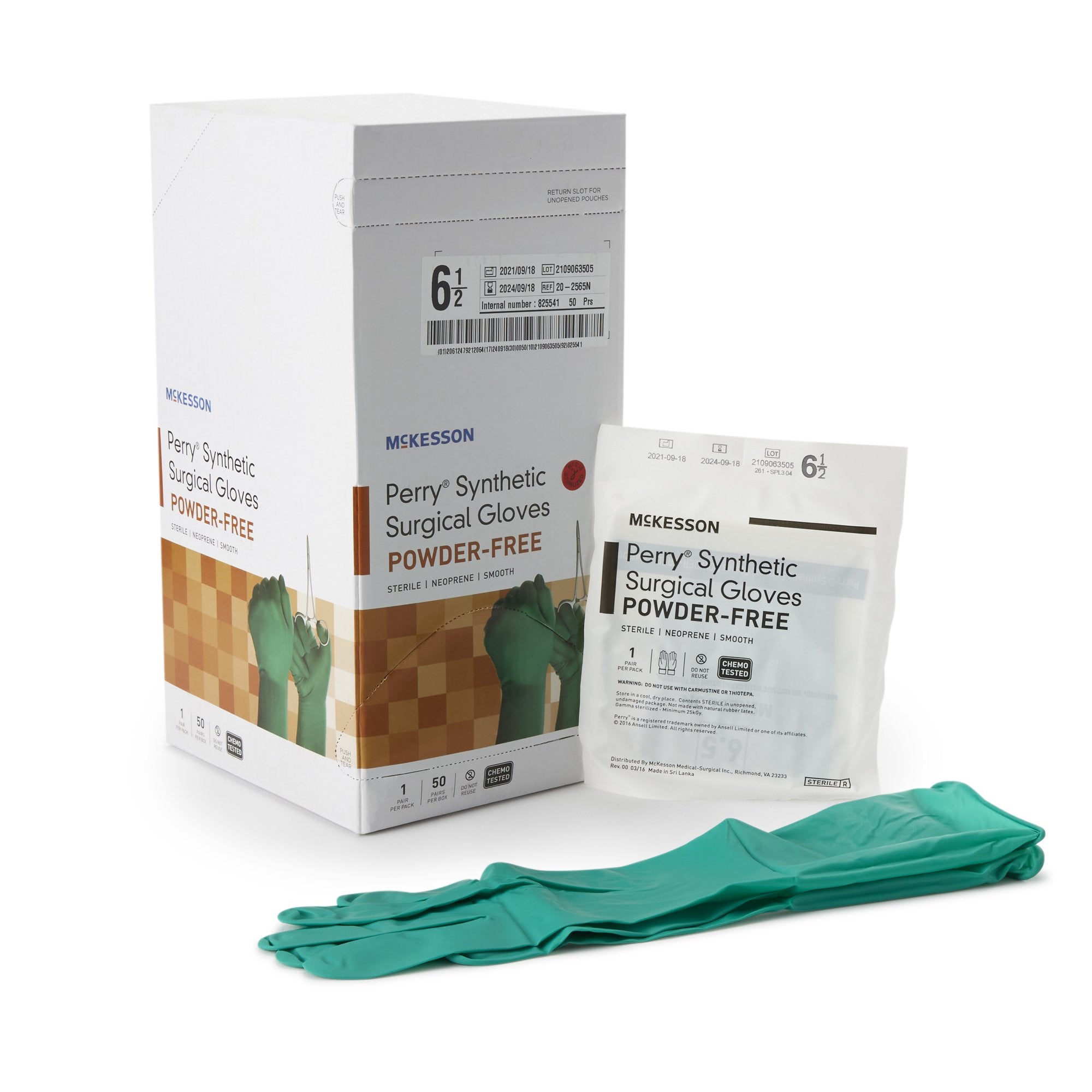 McKesson Brand - Surgical Glove McKesson Perry® Performance Plus Size 6.5 Sterile Polychloroprene Standard Cuff Length Smooth Dark Green Chemo Tested [200/CS]