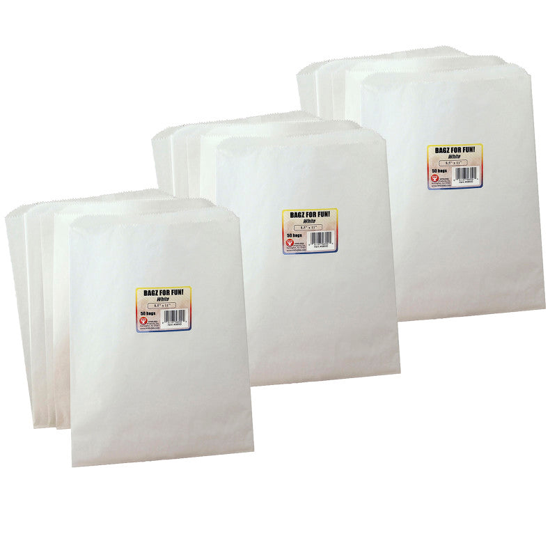 HYGLOSS - Pinch Bottom Paper Bags, 8.5" x 11", White, 50 Per Pack, 3 Packs
