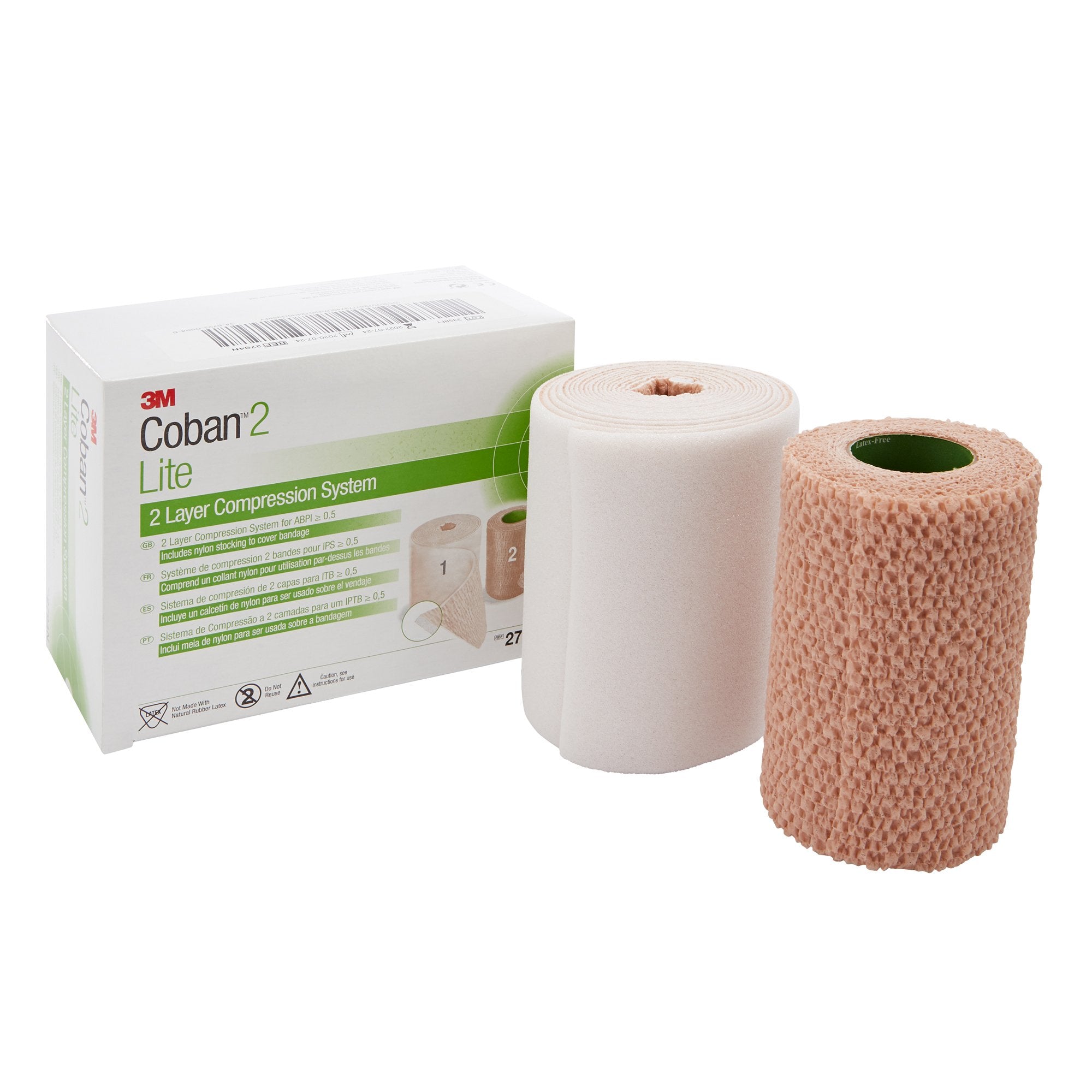 Solventum Corporation - 2 Layer Compression Bandage System 3M™ Coban™2 Lite 4 Inch X 2-9/10 Yard / 4 Inch X 5-1/10 Yard Self-Adherent / Pull On Closure Tan / White NonSterile 25 to 30 mmHg [1/BX]