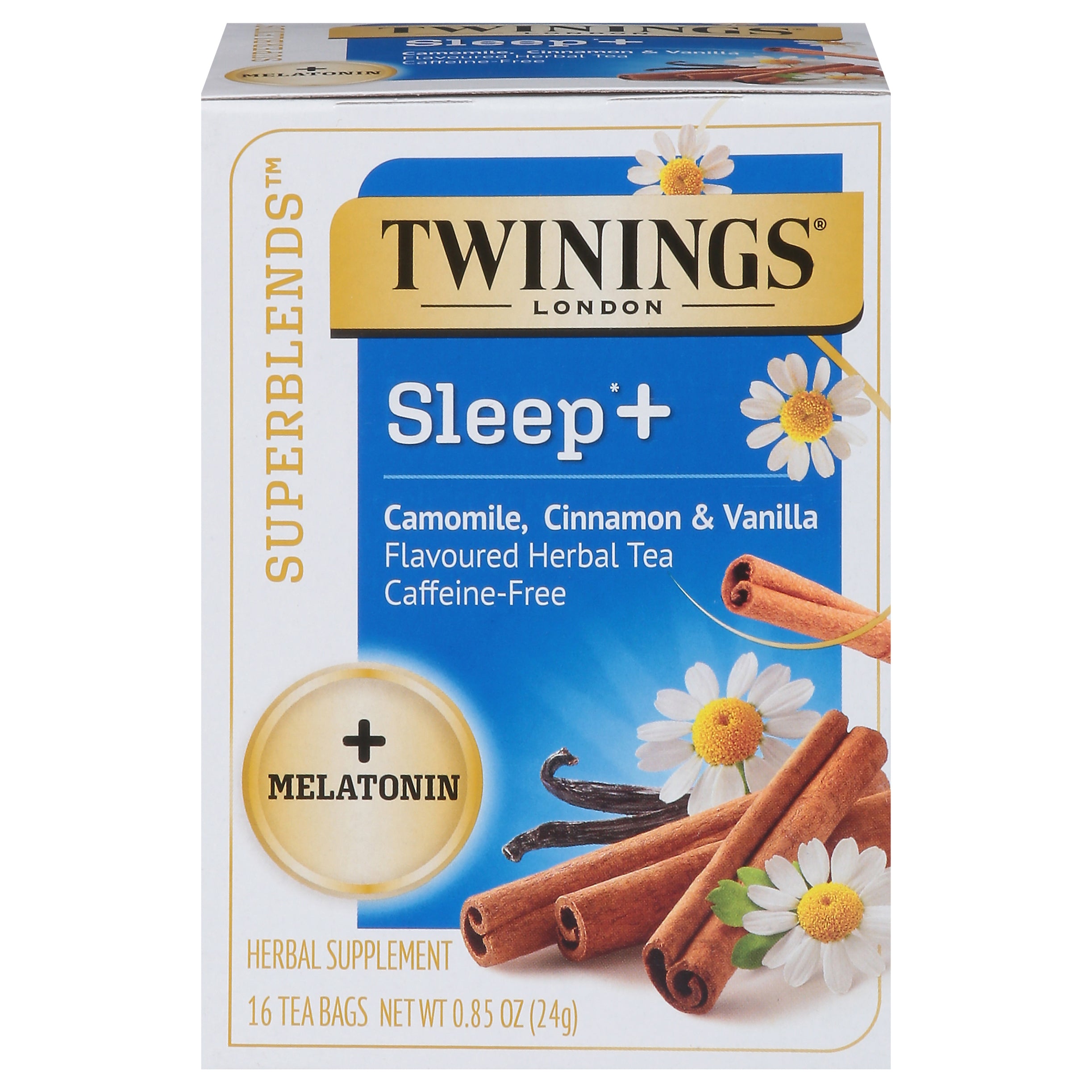 Twinings Superblends Caffeine-Free Sleep+ Camomile, Cinnamon & Vanilla Flavoured Herbal Tea 16 ea - Case of 6