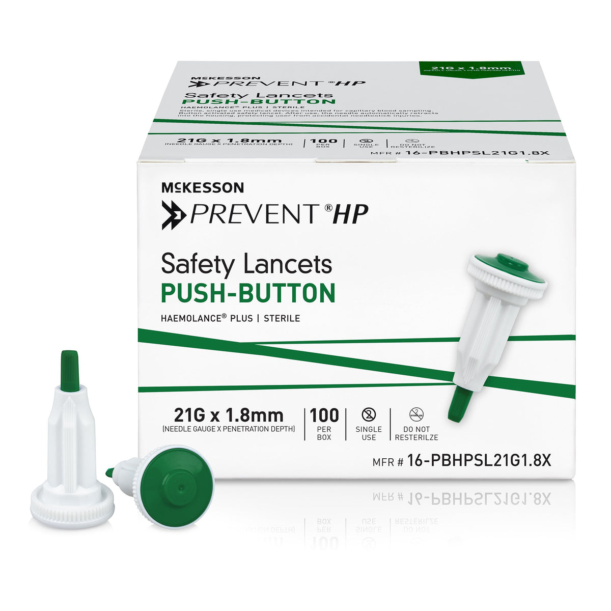 McKesson Brand - Safety Lancet McKesson Prevent® HP 21 Gauge Retractable Push Button Activation Finger [100/BX]