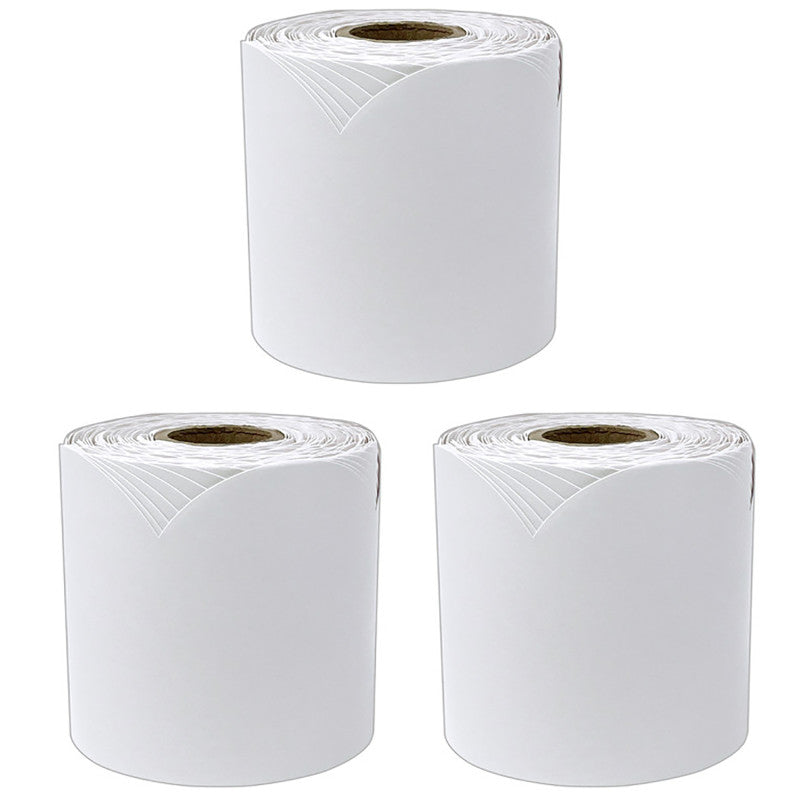 CARSON DELLOSA EDUCATION - White Rolled Scalloped Bulletin Board Borders, 65 Feet Per Roll, Pack of 3
