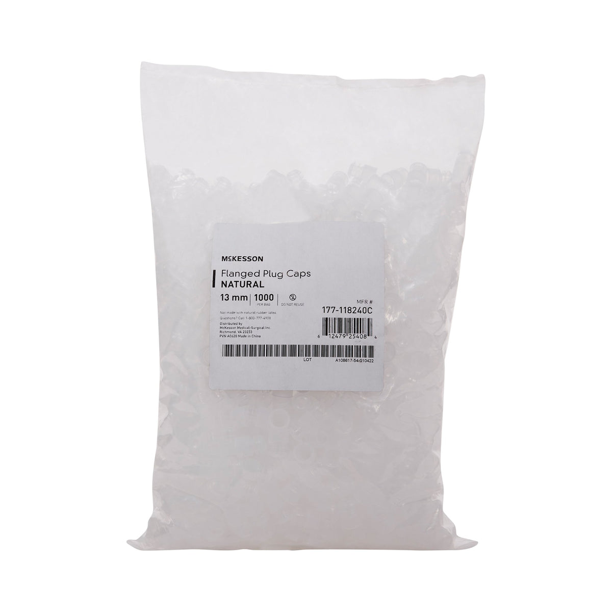 McKesson Brand - McKesson Tube Closure Polyethylene Flanged Plug Cap Natural 13 mm For Use with 13 mm Blood Drawing Tubes, Glass Test Tubes, Plastic Culture Tubes NonSterile [20000/CS]