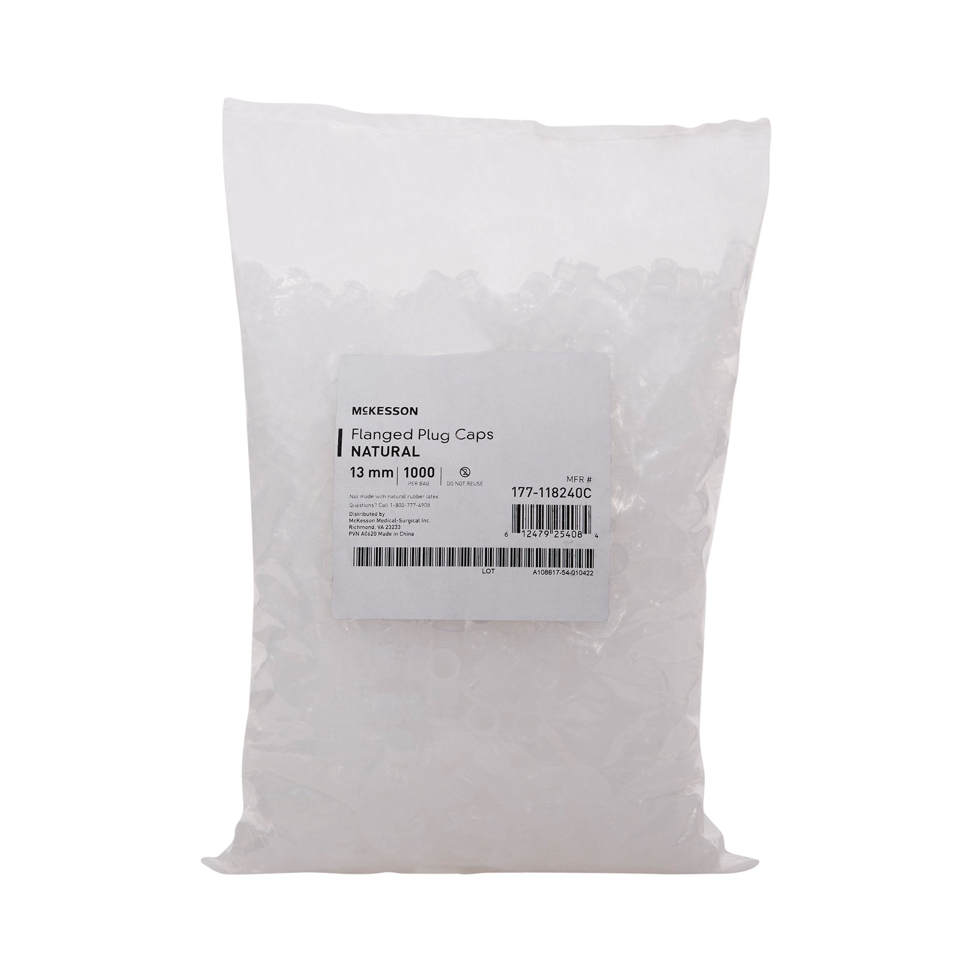 McKesson Brand - McKesson Tube Closure Polyethylene Flanged Plug Cap Natural 13 mm For Use with 13 mm Blood Drawing Tubes, Glass Test Tubes, Plastic Culture Tubes NonSterile [1000/BG]