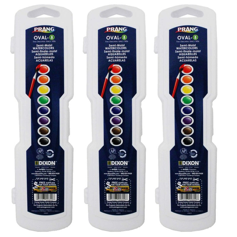 PRANG - Semi-Moist Washable Watercolor Set, 8 colors, 3 Sets