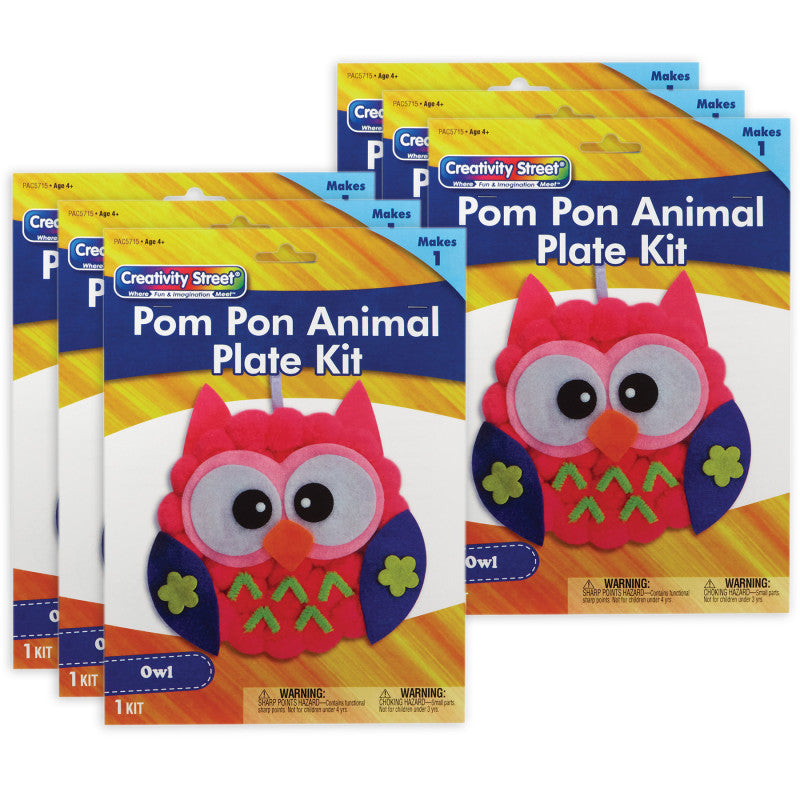 CREATIVITY STREET - Pom Pon Animal Plate Kit, Owl, 7" x 8" x 1", 6 Kits