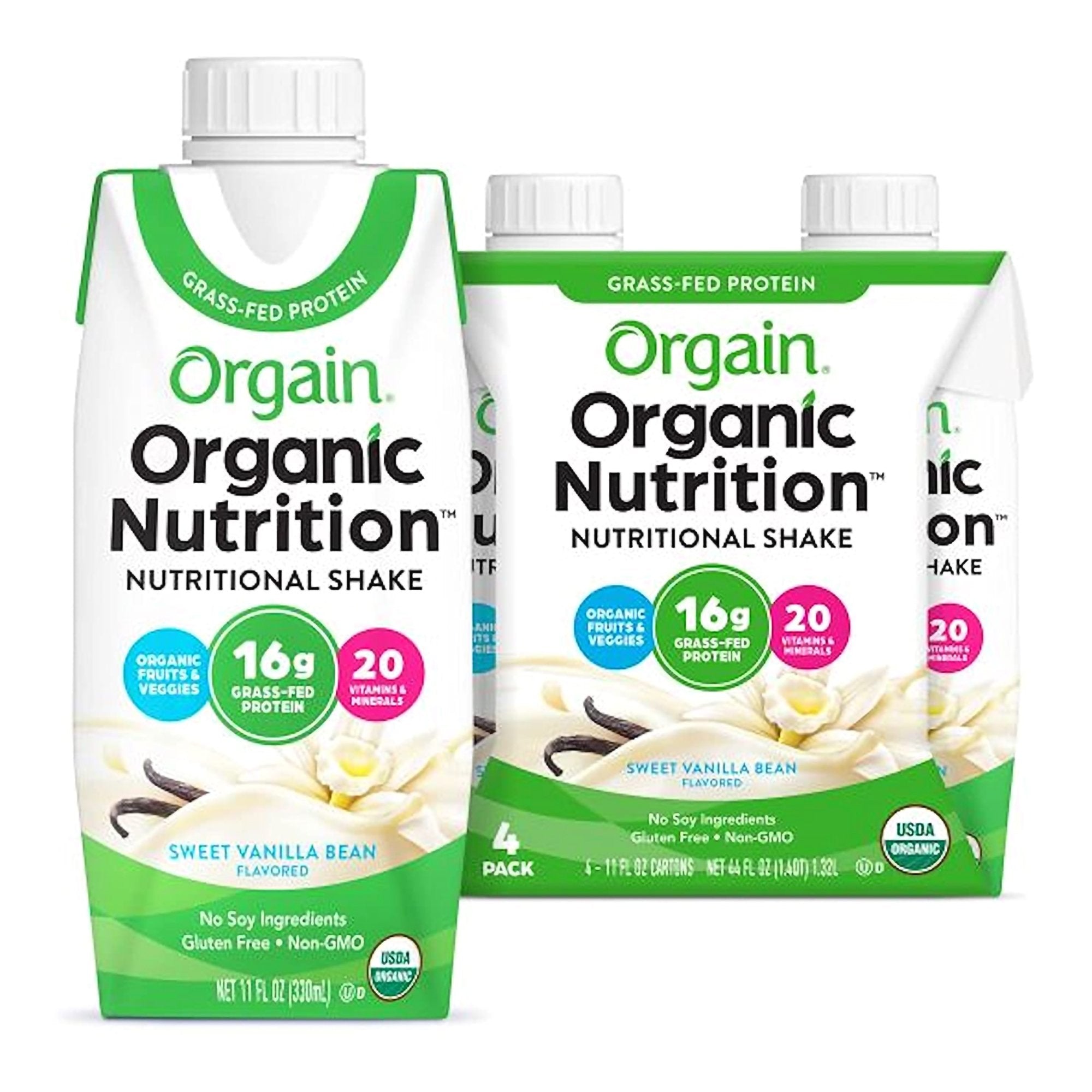 Orgain Inc - Oral Supplement Orgain® Organic Nutritional Shake Sweet Vanilla Bean Flavor Liquid 11 oz. Carton [4/PK]