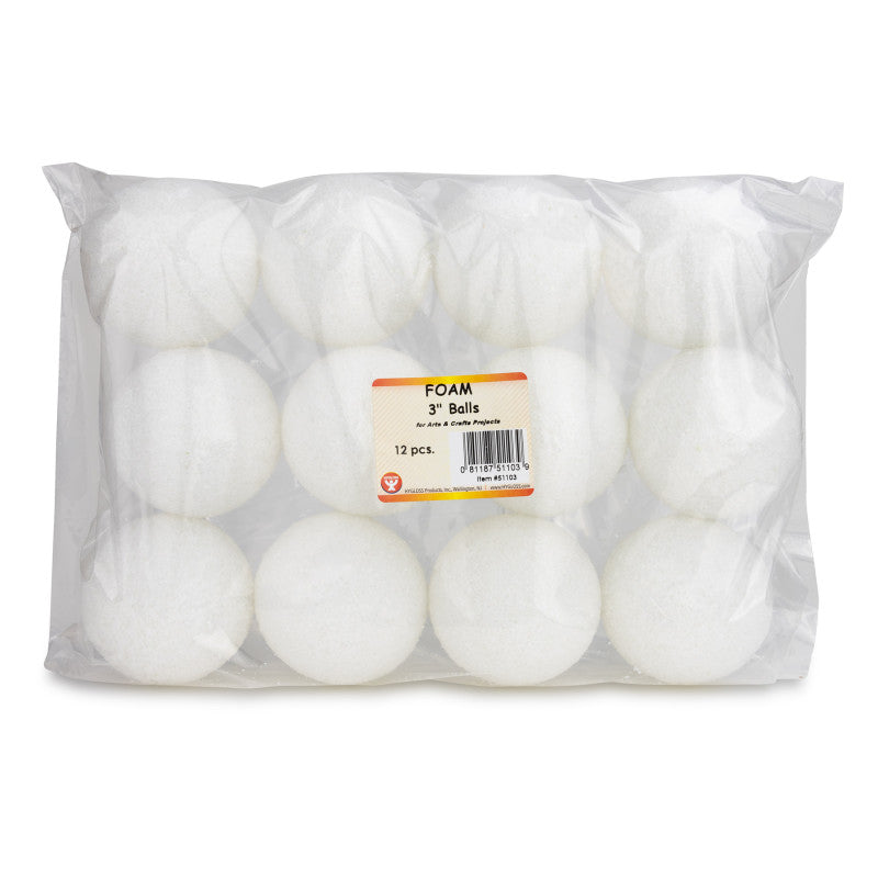 HYGLOSS - Craft Foam Balls, 3 Inch, White, Pack of 12