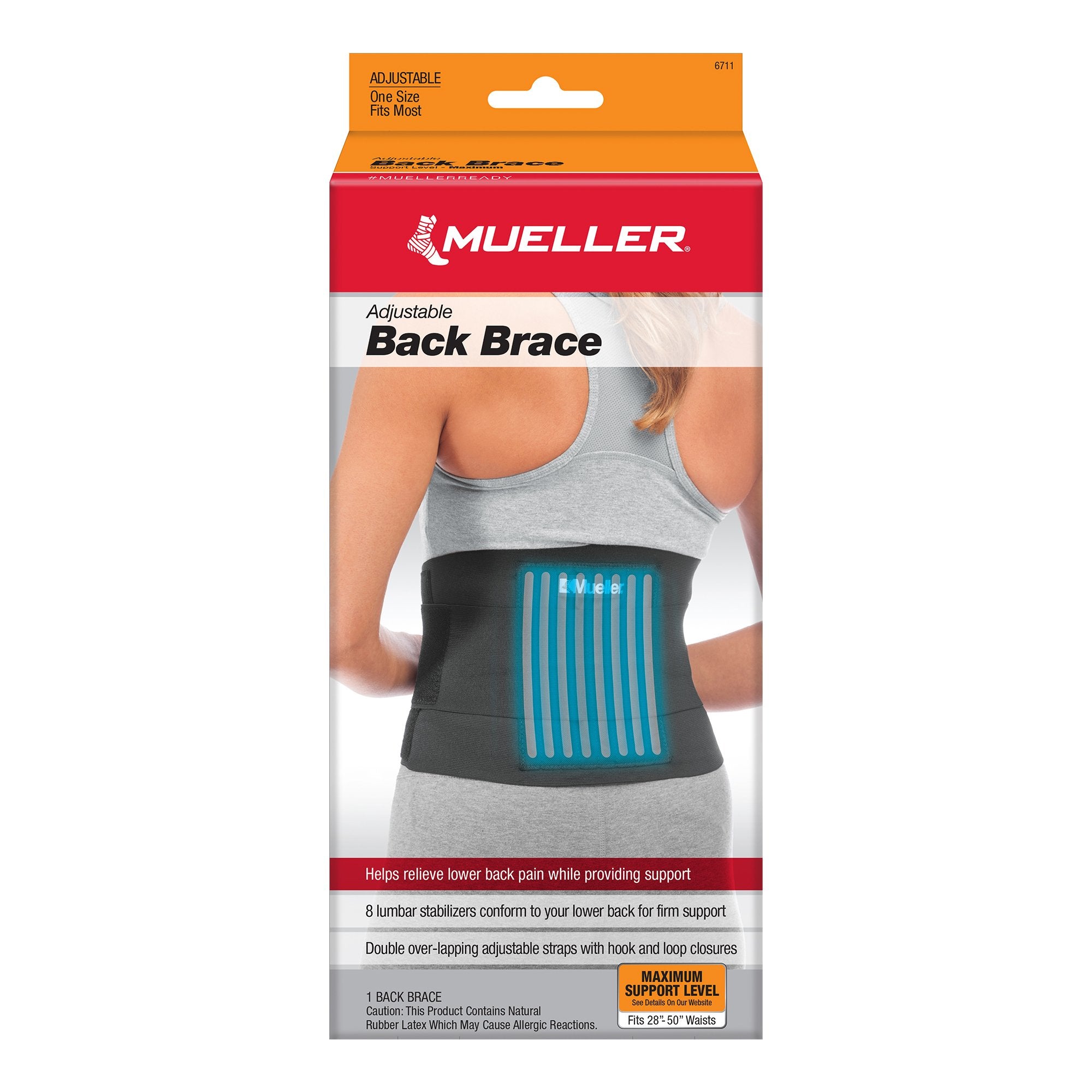 Mueller Sports Medicine - Back Brace Mueller® One Size Fits Most Hook and Loop Strap Closure 28 to 50 Inch Waist Circumference Adult [1/EA]