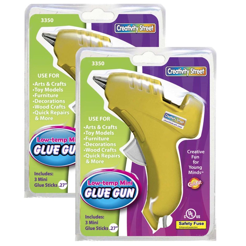 CREATIVITY STREET - Low-Temp Mini Glue Gun, Yellow, 5.5" x 4", 1 Glue Gun + 3 Glue Sticks Per Pack, 2 Packs