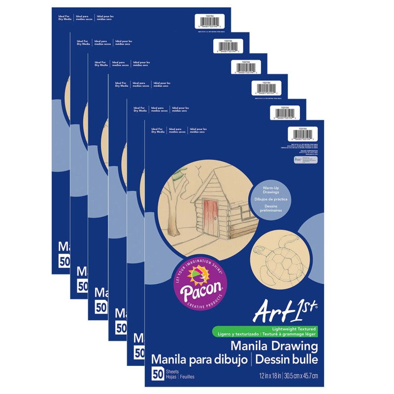 UCREATE - Drawing Paper, Manila, Standard Weight, 12" x 18", 50 Sheets Per Pack, 6 Packs