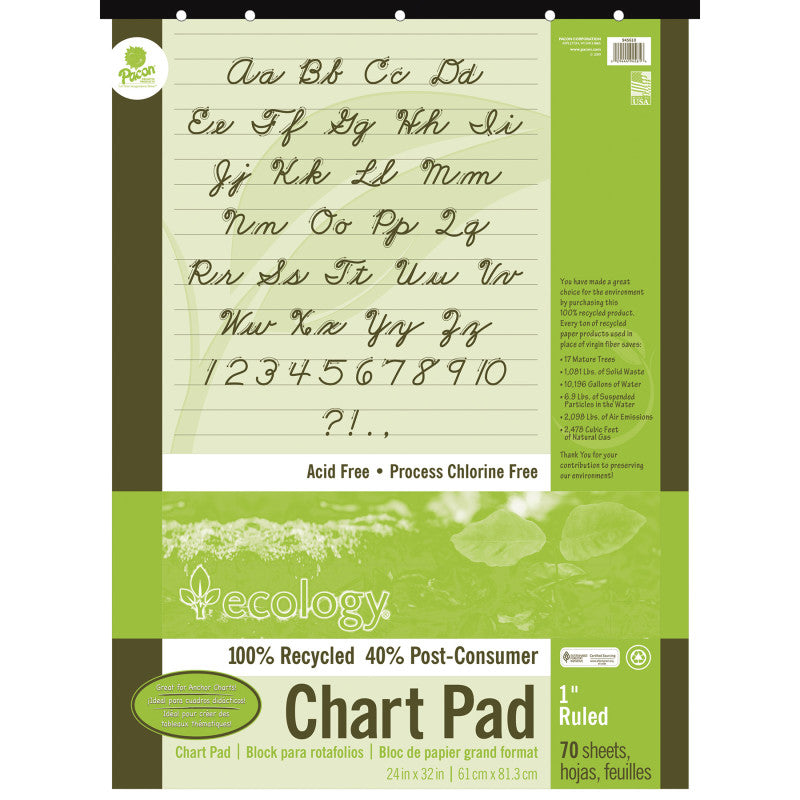 ECOLOGY - Recycled Chart Pad, Cursive Cover, 1" Ruled, 24" x 32", 70 Sheets