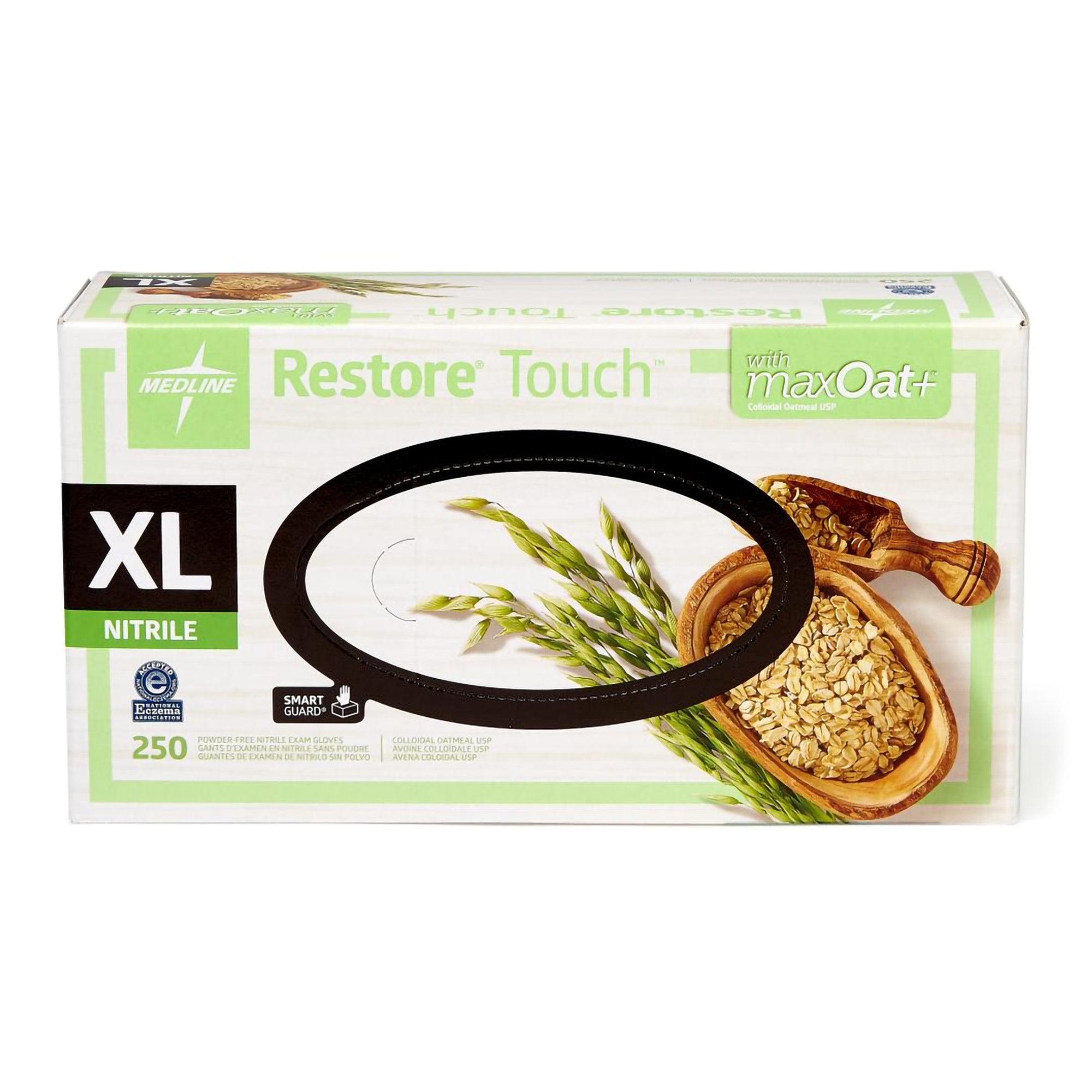 Medline - Exam Glove Restore® Touch X-Large NonSterile Nitrile Standard Cuff Length Textured Fingertips Green Chemo Tested [250/BX]