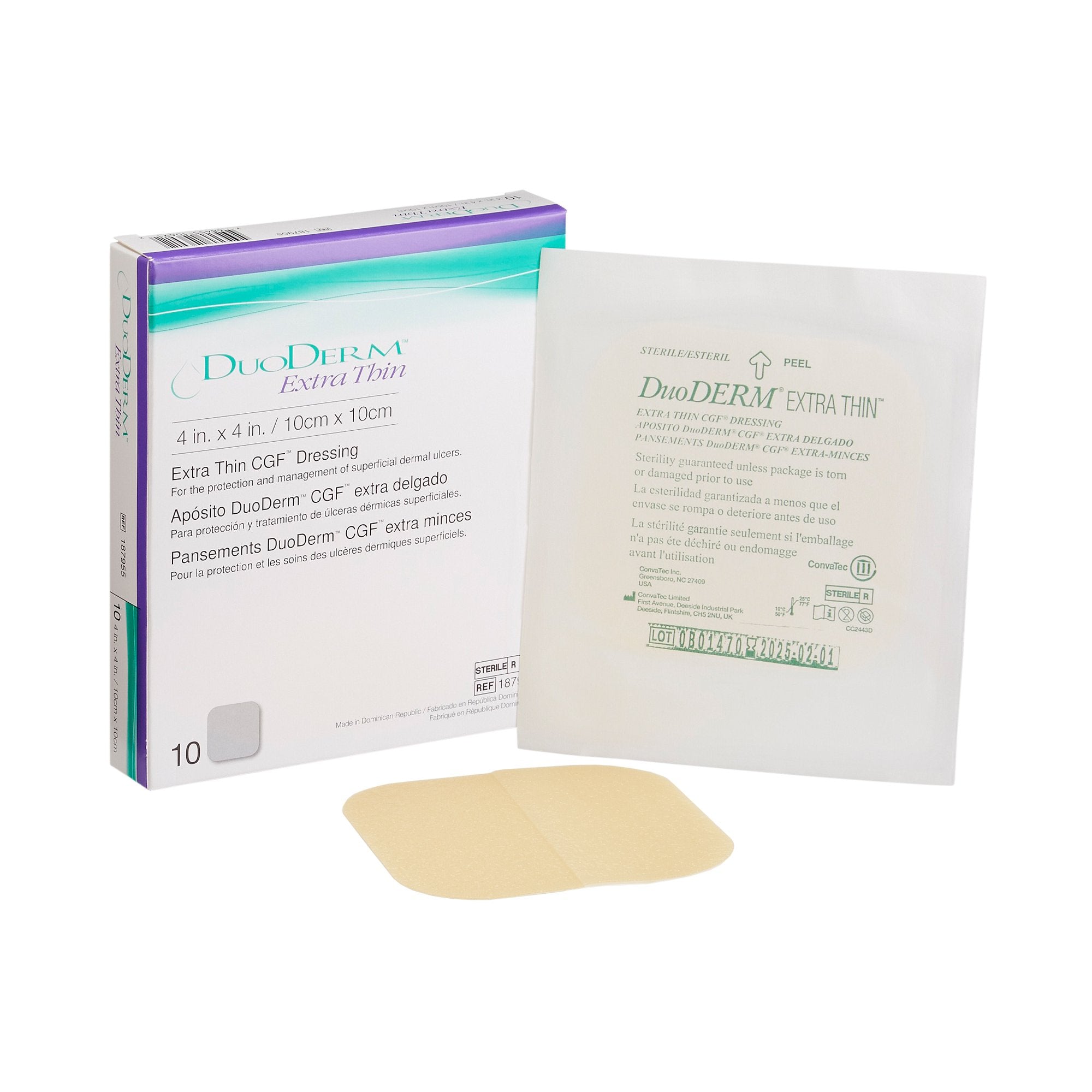 ConvaTec - Thin Hydrocolloid Dressing DuoDERM® Extra Thin CGF® Film Backing 4 X 4 Inch Square Hydrocolloid / Film [10/BX]