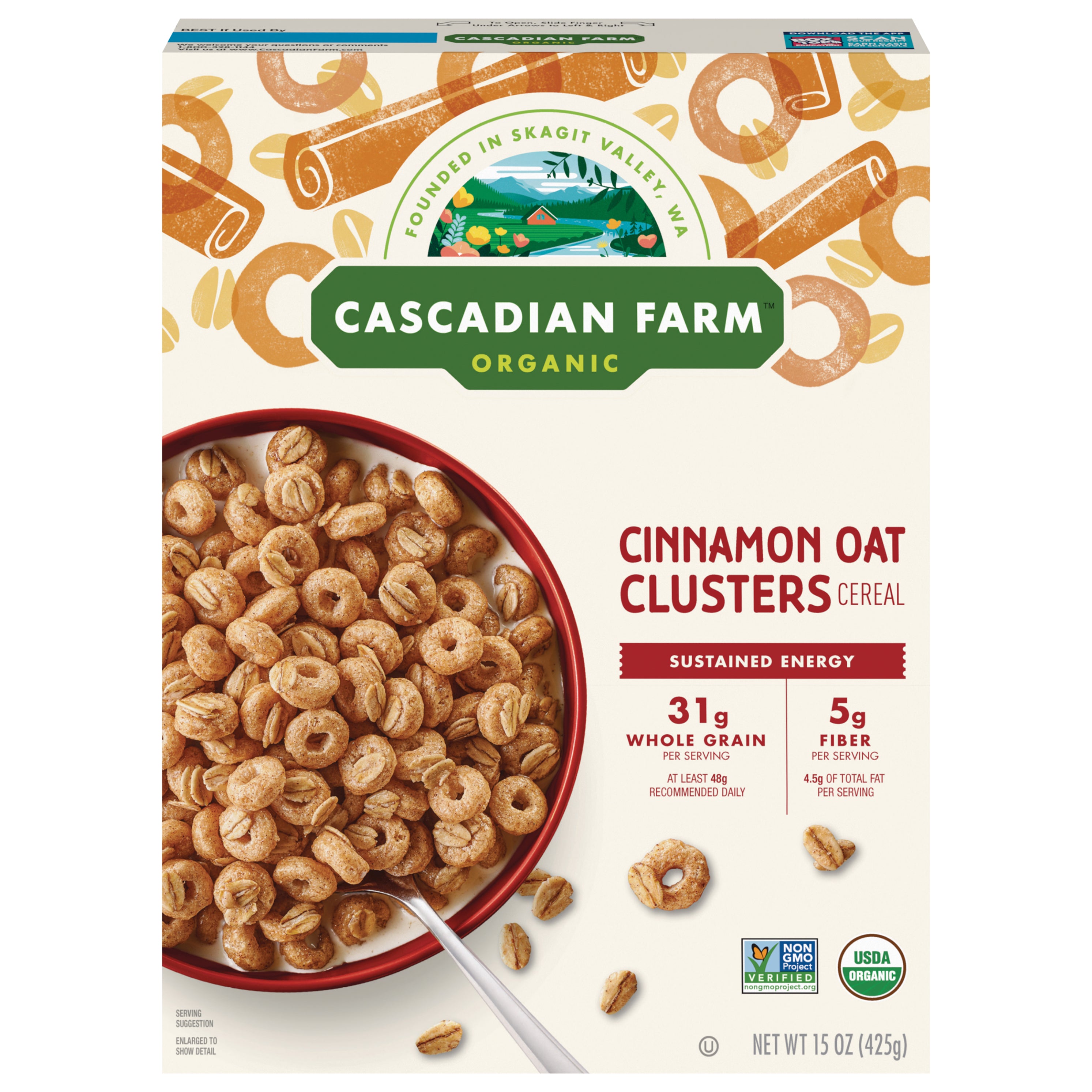 Cascadian Farm Cinnamon Oat Clusters Cereal - Case of 10 - 15 oz