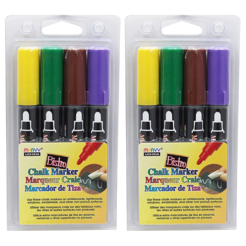 MARVY UCHIDA - Broad Point Chalk Marker Broad Tip Set 4D, 4 Per Pack, 2 Packs