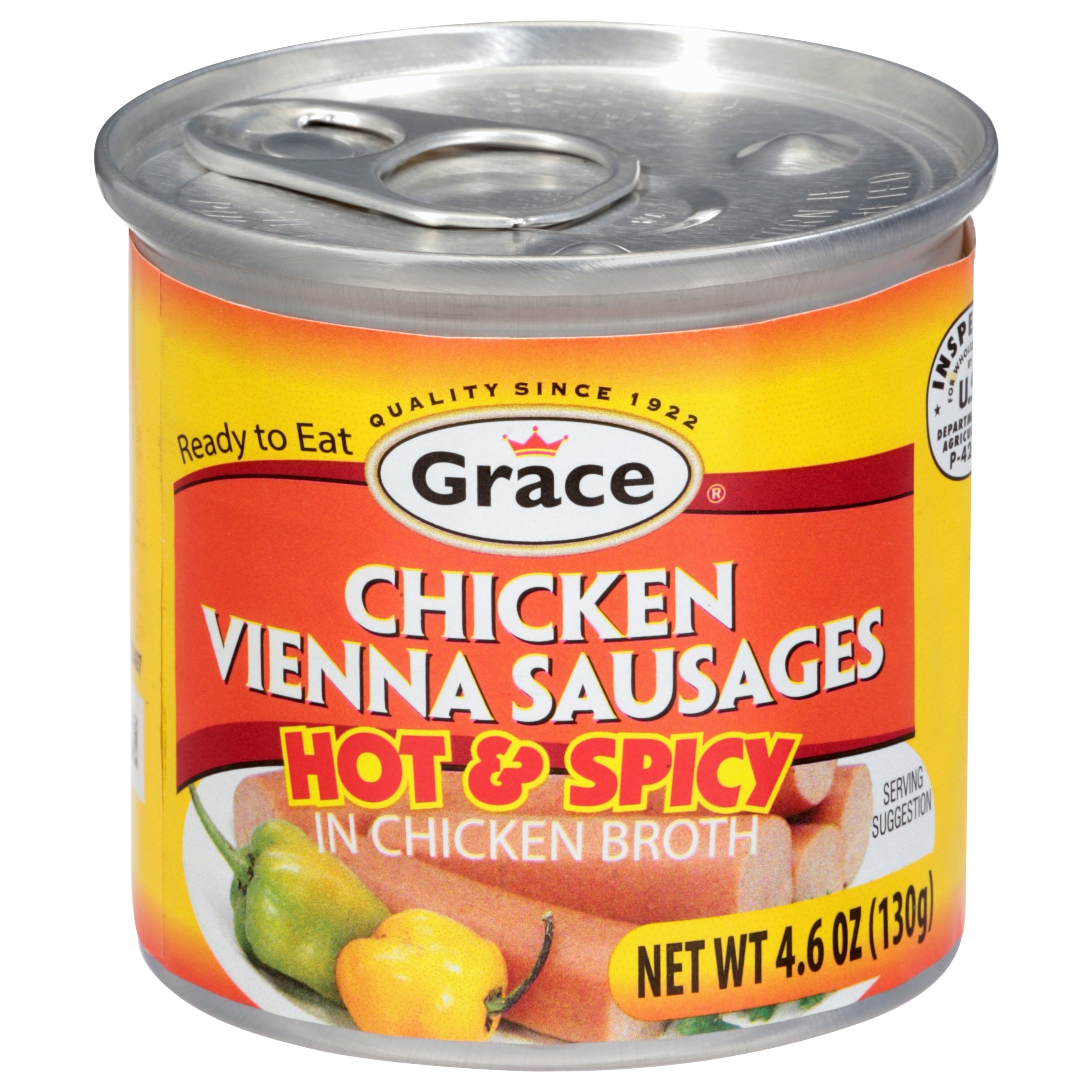 Grace Hot & Spicy Chicken Vienna Sausages in Chicken Broth 4.6 oz - Case of 48