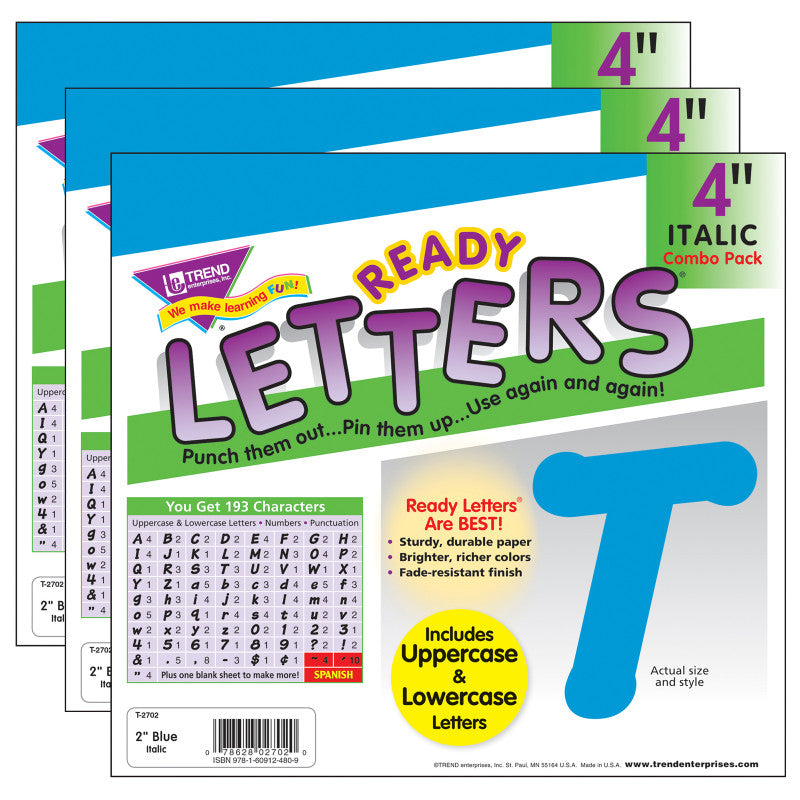 TREND - Blue 4" Italic Combo Ready Letters®, 193 Per Pack, 3 Packs