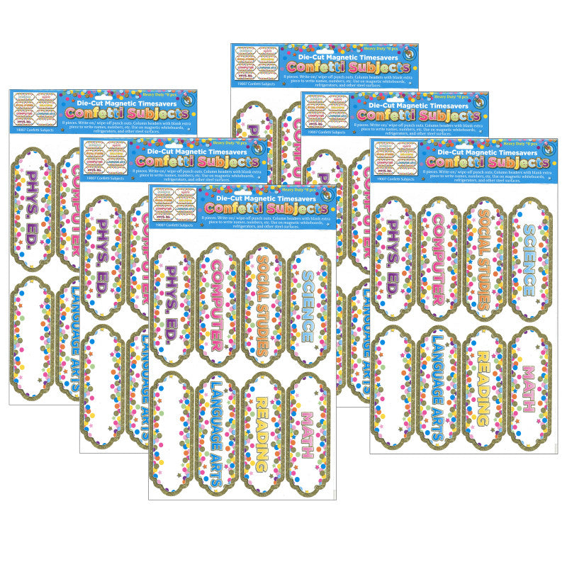 ASHLEY PRODUCTIONS - Magnetic Die-Cut Timesavers & Labels, Confetti Classroom Subjects, 8 Per Pack, 6 Packs