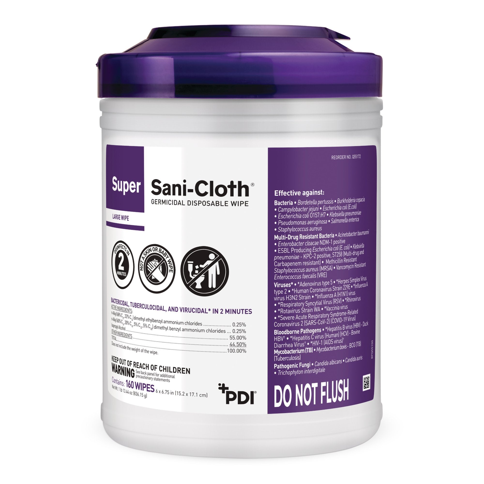 Professional Disposables - Super Sani-Cloth® Surface Disinfectant Cleaner Premoistened Germicidal Manual Pull Wipe 160 Count Canister Alcohol Scent NonSterile [160/CN]