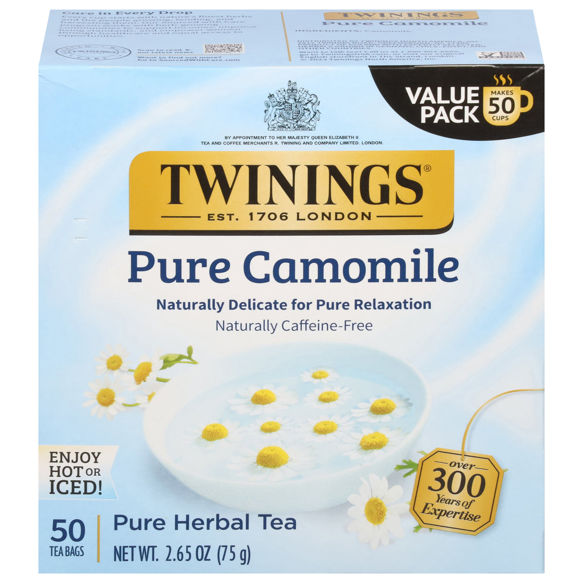 Twinings Pure Camomile Herbal Tea Value Pack 50 Tea Bags - Case of 6