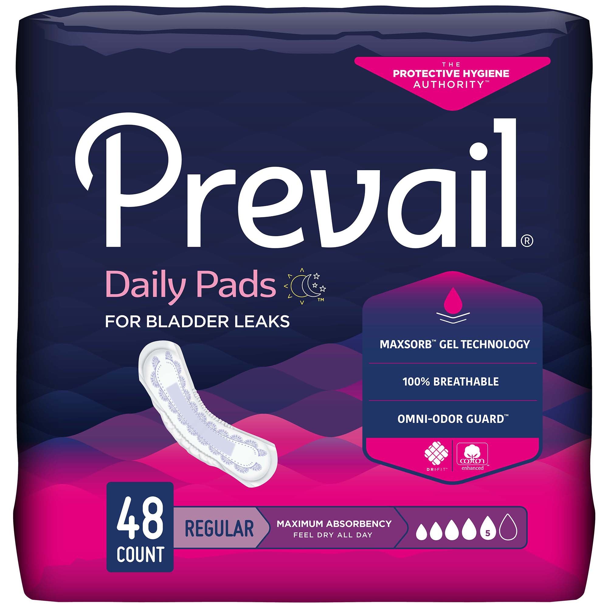 First Quality - Bladder Control Pad Prevail® Daily Pads 11 Inch Length Heavy Absorbency Polymer Core One Size Fits Most [48/PK]
