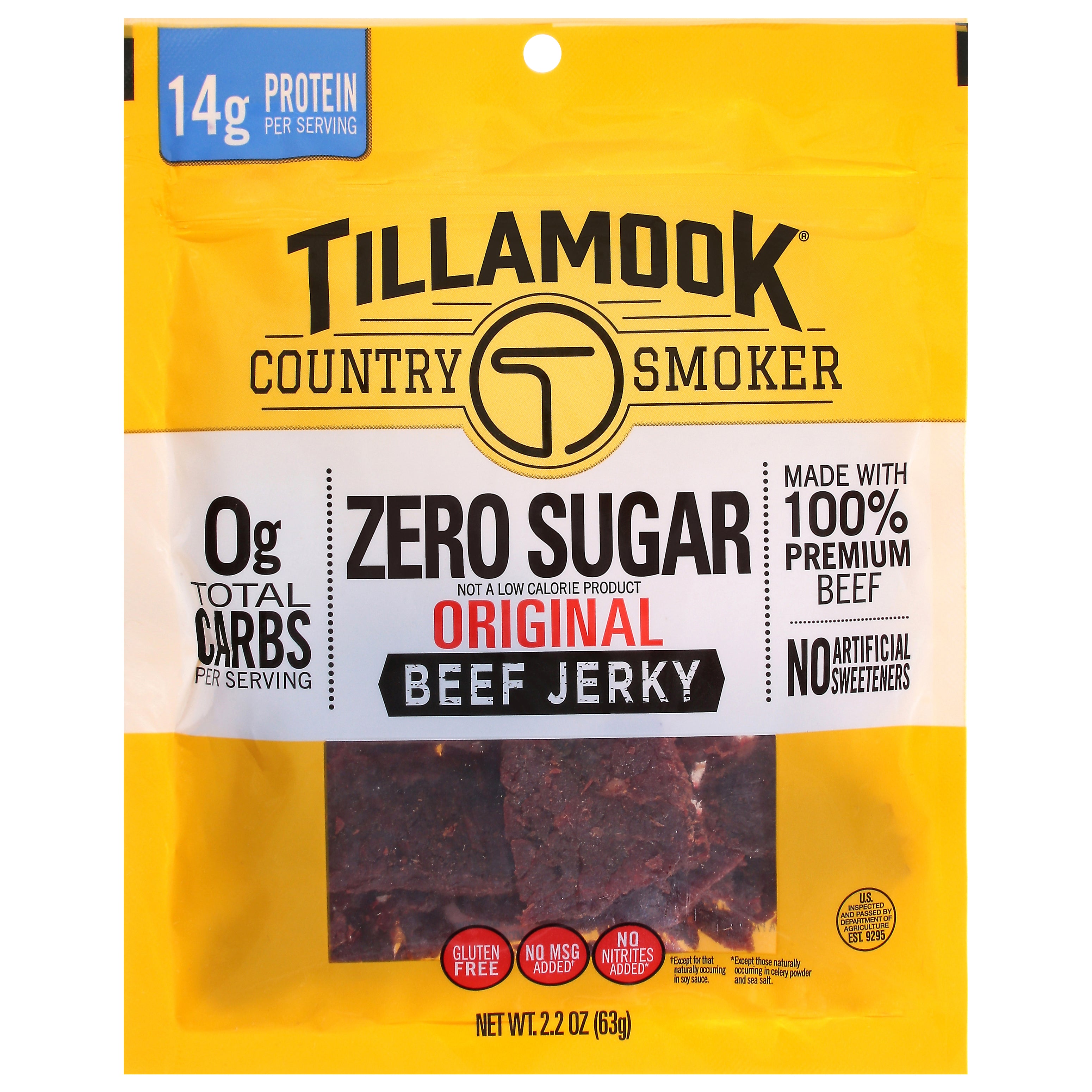 Tillamook Country Smoker Zero Sugar Original Beef Jerky 2.2 oz - Case of 12