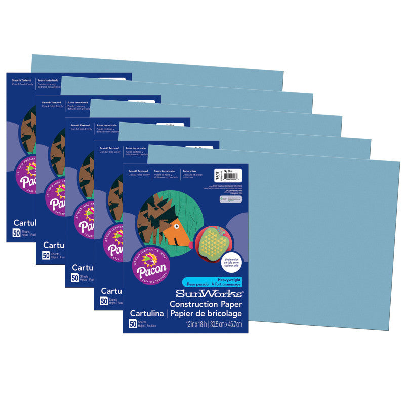 PRANG - Construction Paper, Sky Blue, 12" x 18", 50 Sheets Per Pack, 5 Packs (PAC7607-5)